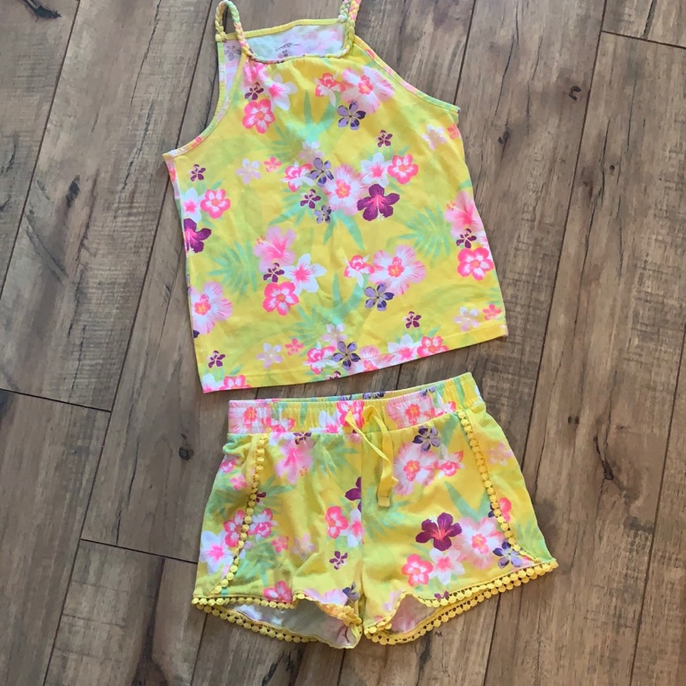 COPY - Yellow Hawaiian floral tank & shorts set
